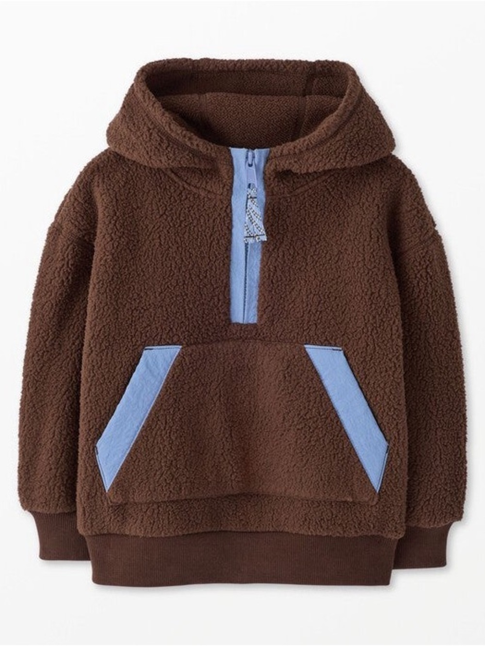 Hanna Andersson Brown & Blue Fleece Quarter Zip Hoodie. Size 2T